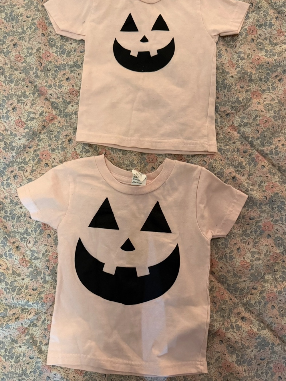 Matching Kids Pumpkin Face Short Sleeve Tee - Pink 18-24M and 6-12M